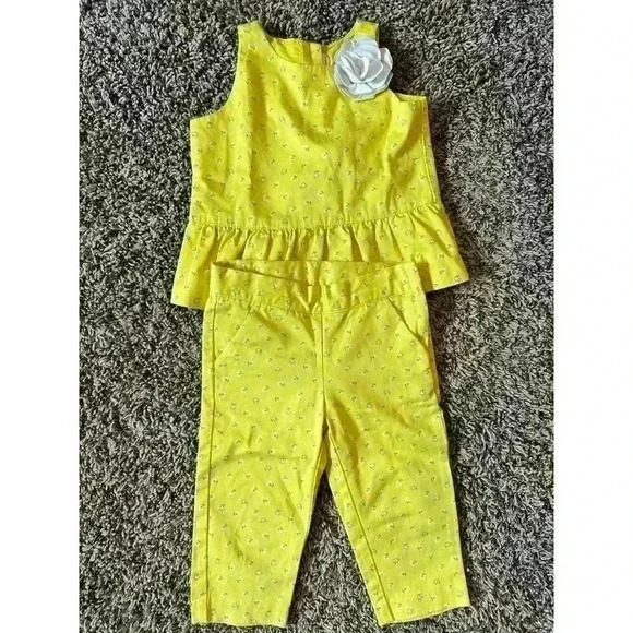 Girls 2T Janie and Jack BRIGHT BLOOMS YELLOW Trousers & Corsage Top 2pc SET - Picture 1 of 3